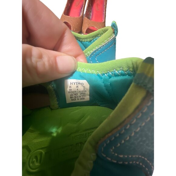 Merrell Womens Hydro Sport Sandals Teal & Lime Green Size 5M Water-Friendly Dura - Picture 2 of 7